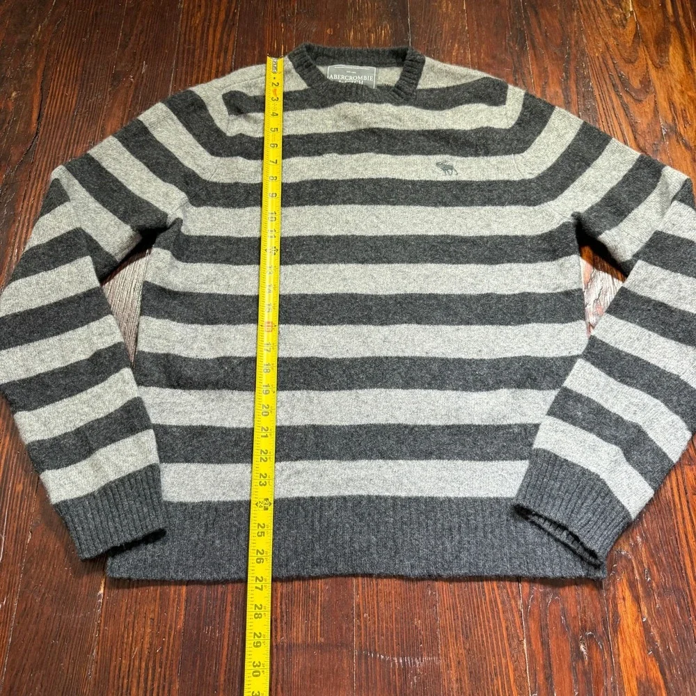 Abercrombie Fitch Sweater‎ Mens Large Gray Striped Lambs Wool Cashmere Logo